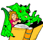 Dibujo Dragón, chica y libro pintado por neto