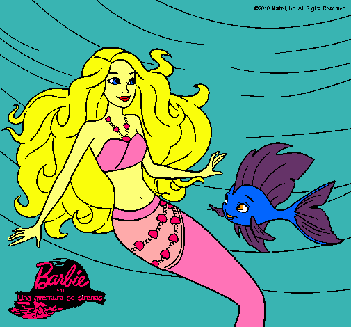 Dibujo Barbie sirena con su amiga pez pintado por luchianana