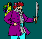 Dibujo Pirata con un loro pintado por ricardito