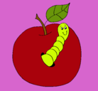 Dibujo Manzana con gusano pintado por gusano