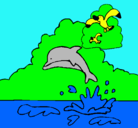 Dibujo Delfín y gaviota pintado por delfinsito