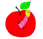 Dibujo Manzana con gusano pintado por teta