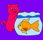 Dibujo Gato y pez pintado por KATIUSKA