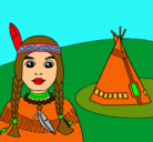 Dibujo India y tepee pintado por arancha