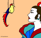 Dibujo Mujer y pájaro pintado por solange