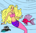 Dibujo Barbie sirena con su amiga pez pintado por cari