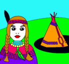 Dibujo India y tepee pintado por indios