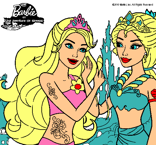Dibujo Barbie se despiede de la reina sirena pintado por maiaparis