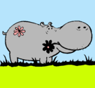 Dibujo Hipopótamo con flores pintado por sosi