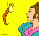 Dibujo Mujer y pájaro pintado por Melu