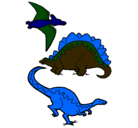 Dibujo Tres clases de dinosaurios pintado por aserea