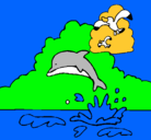 Dibujo Delfín y gaviota pintado por ivet
