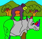 Dibujo Rinoceronte y mono pintado por rinoceronte