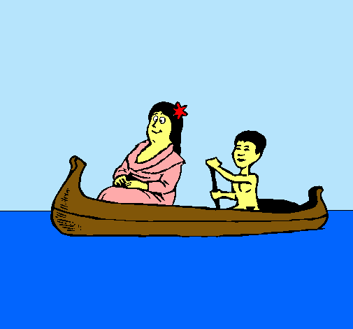 Madre e hijo en canoa