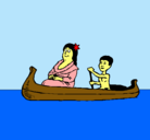 Dibujo Madre e hijo en canoa pintado por artu