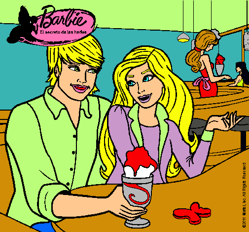 Dibujo Barbie y su amigo en la heladería pintado por cari