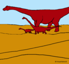 Dibujo Familia de Braquiosaurios pintado por cueyos 