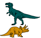 Dibujo Triceratops y tiranosaurios rex pintado por castillo 