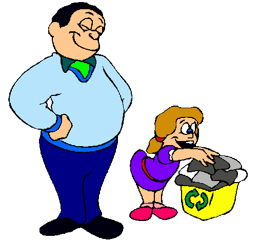 Padre e hija reciclando