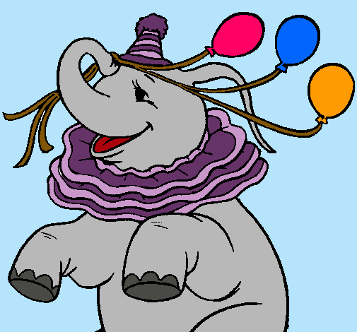 Dibujo Elefante con 3 globos pintado por lareina132