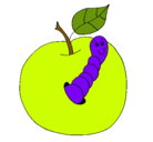 Dibujo Manzana con gusano pintado por MANZANA-APLL