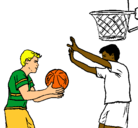 Dibujo Jugador defendiendo pintado por basket