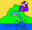 Dibujo Delfín y gaviota pintado por tanita