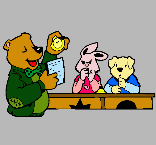 Dibujo Profesor oso y sus alumnos pintado por lareina132