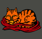 Dibujo Gato en su cama pintado por charito