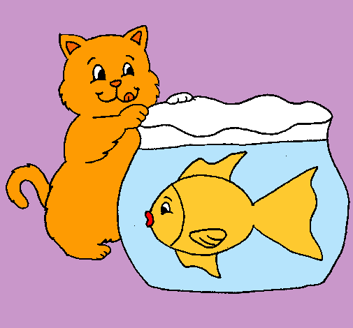 Dibujo Gato y pez pintado por miley7303