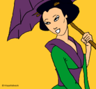 Dibujo Geisha con paraguas pintado por kimire