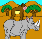 Dibujo Rinoceronte y mono pintado por rino