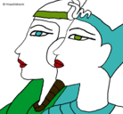 Dibujo Ramsés y Nefertiti pintado por egipto