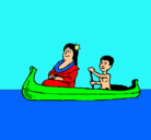Dibujo Madre e hijo en canoa pintado por aritz