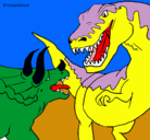 Dibujo Lucha de dinosaurios pintado por Jairito