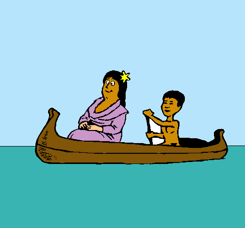 Madre e hijo en canoa