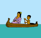 Dibujo Madre e hijo en canoa pintado por peru