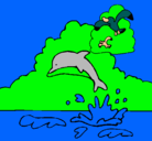 Dibujo Delfín y gaviota pintado por pipo