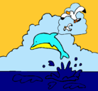 Dibujo Delfín y gaviota pintado por justine
