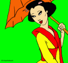 Dibujo Geisha con paraguas pintado por Nekona