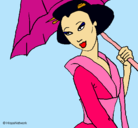 Dibujo Geisha con paraguas pintado por corafn4