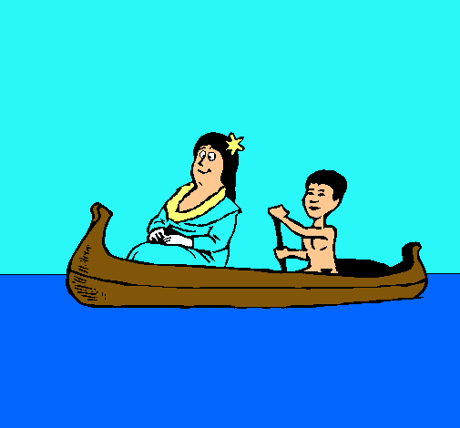 Madre e hijo en canoa