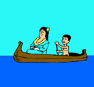 Dibujo Madre e hijo en canoa pintado por ALEIX
