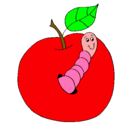 Dibujo Manzana con gusano pintado por amairanylove