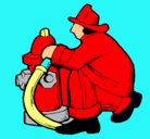 Dibujo Bombero en la boca de incendios pintado por bonbero