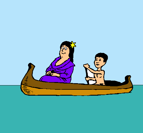 Madre e hijo en canoa