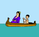 Dibujo Madre e hijo en canoa pintado por lakanoa