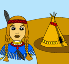 Dibujo India y tepee pintado por XALLY