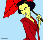 Dibujo Geisha con paraguas pintado por umba
