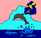 Dibujo Delfín y gaviota pintado por delfinsita